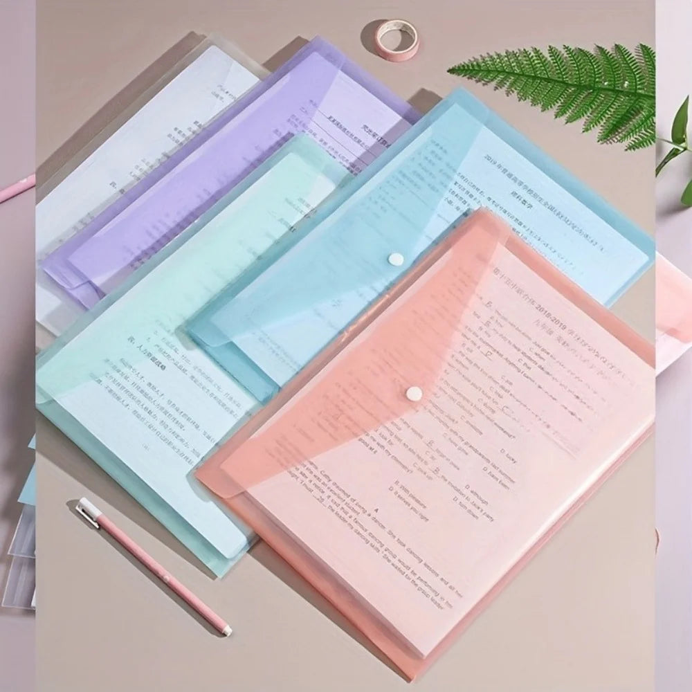 10pcs A4 Transparent Plastic File Folders Waterproof PP Document Storage Bags Student Test Papers & Office Organization Supplies