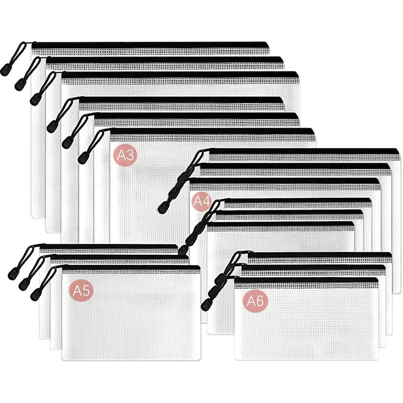 1pcs Waterproof Mesh Zipper Document Bag A3/A4/A5/A6 File Folder Storage Pouch for Office School Travel Makeup